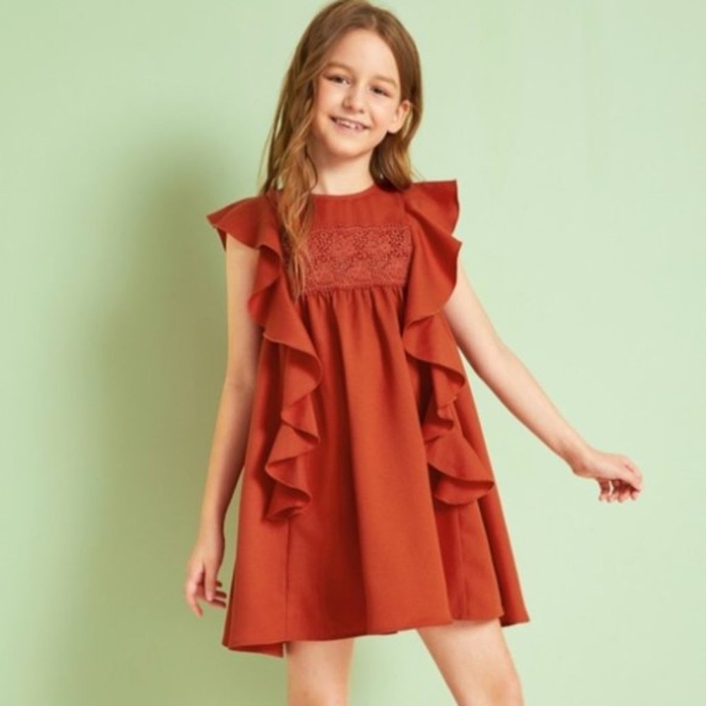 NEW Girls block color Lace Ruffle Dress